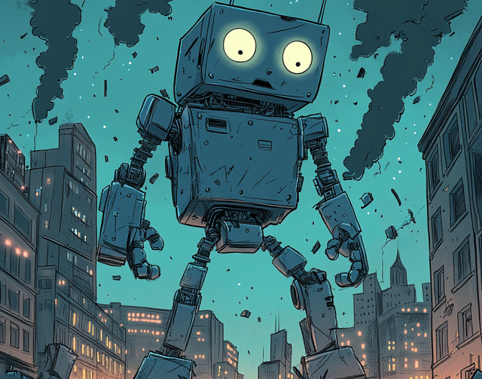 U9999444991 A Cartoon Of A Robot Attacking A City Using Copyw B9c62182 6658 4717 B254 6412a4f6c27d 1