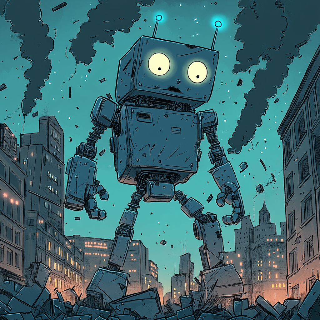 U9999444991 A Cartoon Of A Robot Attacking A City Using Copyw B9c62182 6658 4717 B254 6412a4f6c27d 1